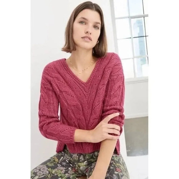 Anthropologie Ramona Violet Red Cable Knit Slouchy Sweater S - Picture 2 of 5